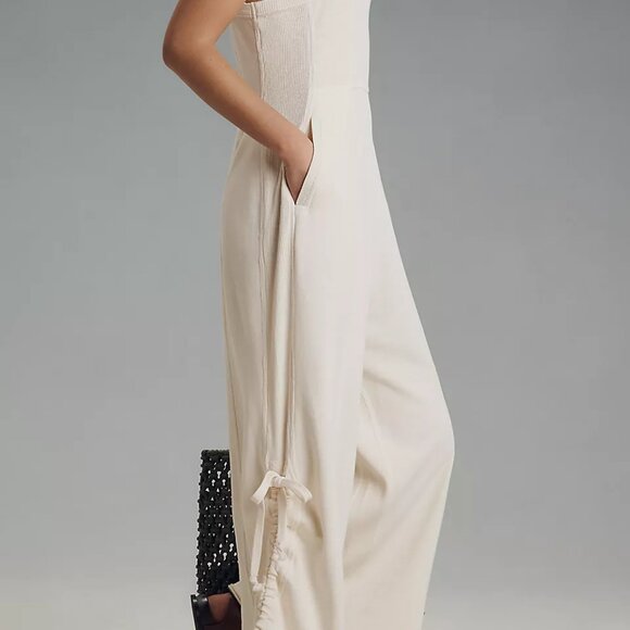NEW ANTHROPOLOGIE Daily Practice Horizon Wide-Leg Knit Jumpsuit Ivory - Picture 8 of 8
